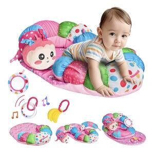3-in-1 Baby Tummy Time Pillow Caterpillar Play Mat Infant Support Seat Pink